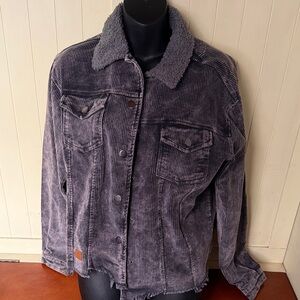 Simply Southern Dark Gray Corduroy Jacket with Sherpa Collar